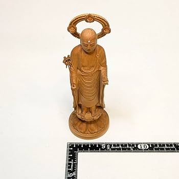 Amazon.co.jp: 配送 地蔵菩薩 柘植 総高さ約18㎝ 仏像 地蔵